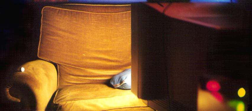 chair and monitor, with modem lights